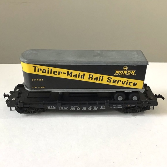 Vintage Penn Line Monon Piggy-Back Trailer & Flat Train Car W/Box HO Railroad - Picture 8 of 13